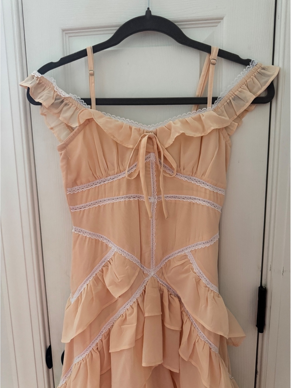 Altar’d State Peach Ruffled Maxi Dress with Lace Trim - Picture 2 of 8